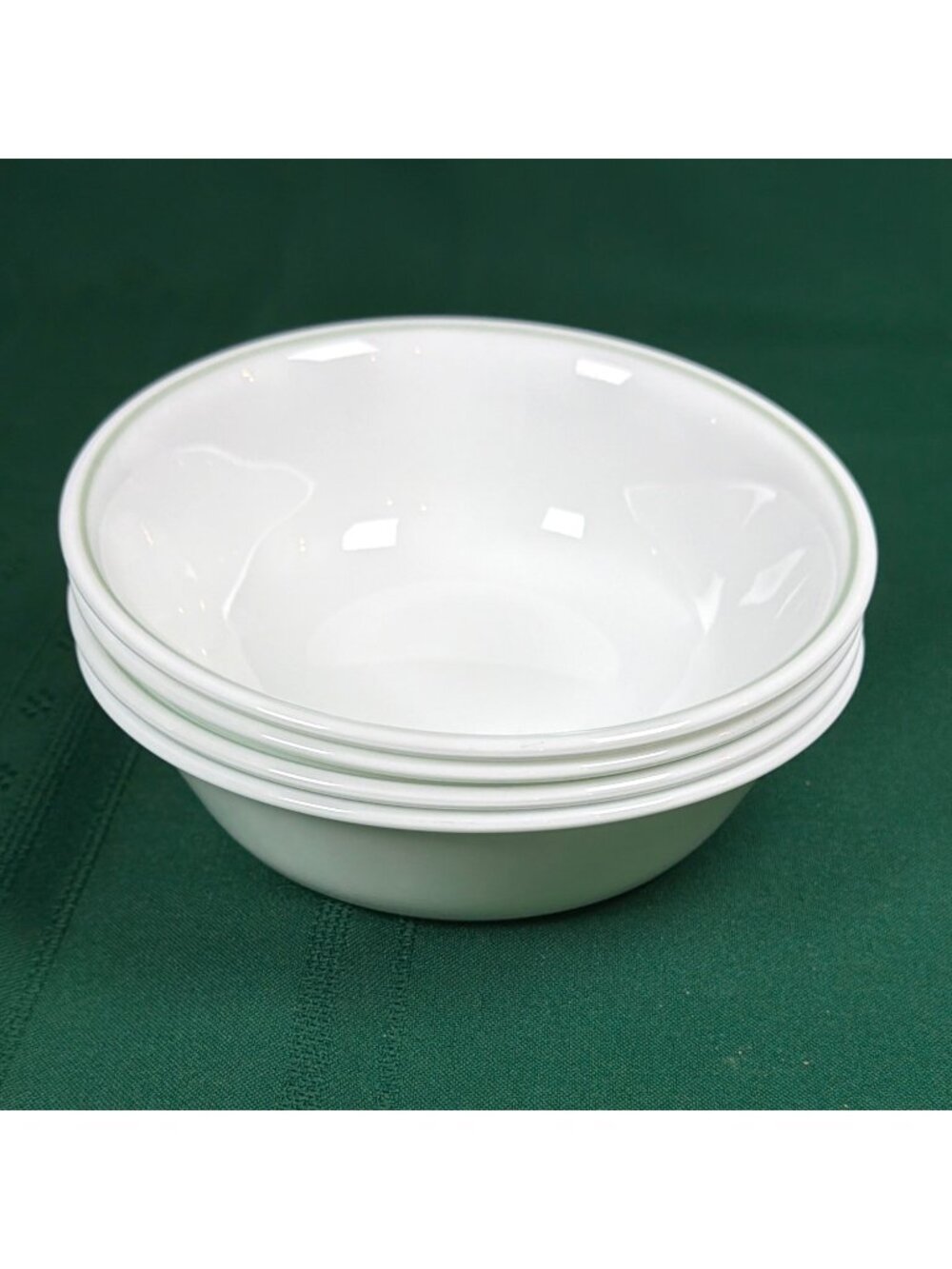 Salad Soup Bowls Corelle Corning Set Lot Of 4 Retired Green Trim USA 80s Vintage